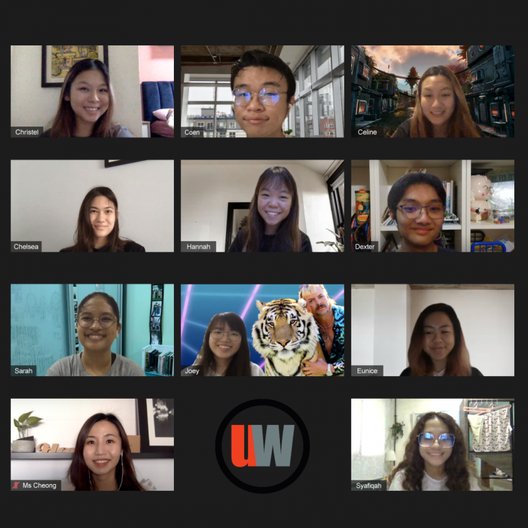 A photo of all 10 members of the April 2020 UrbanWire team with Ms Cheong on a zoom video call