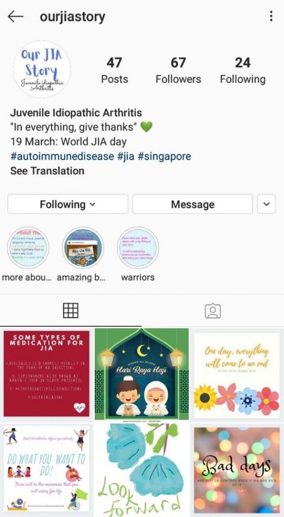 With her instagram account, @ourJIAstory, Jia Ying managed to get in touch with a few other JIA patients