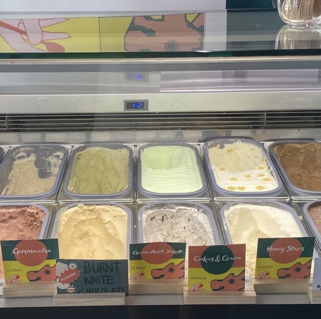 A variety of gelato flavours on display