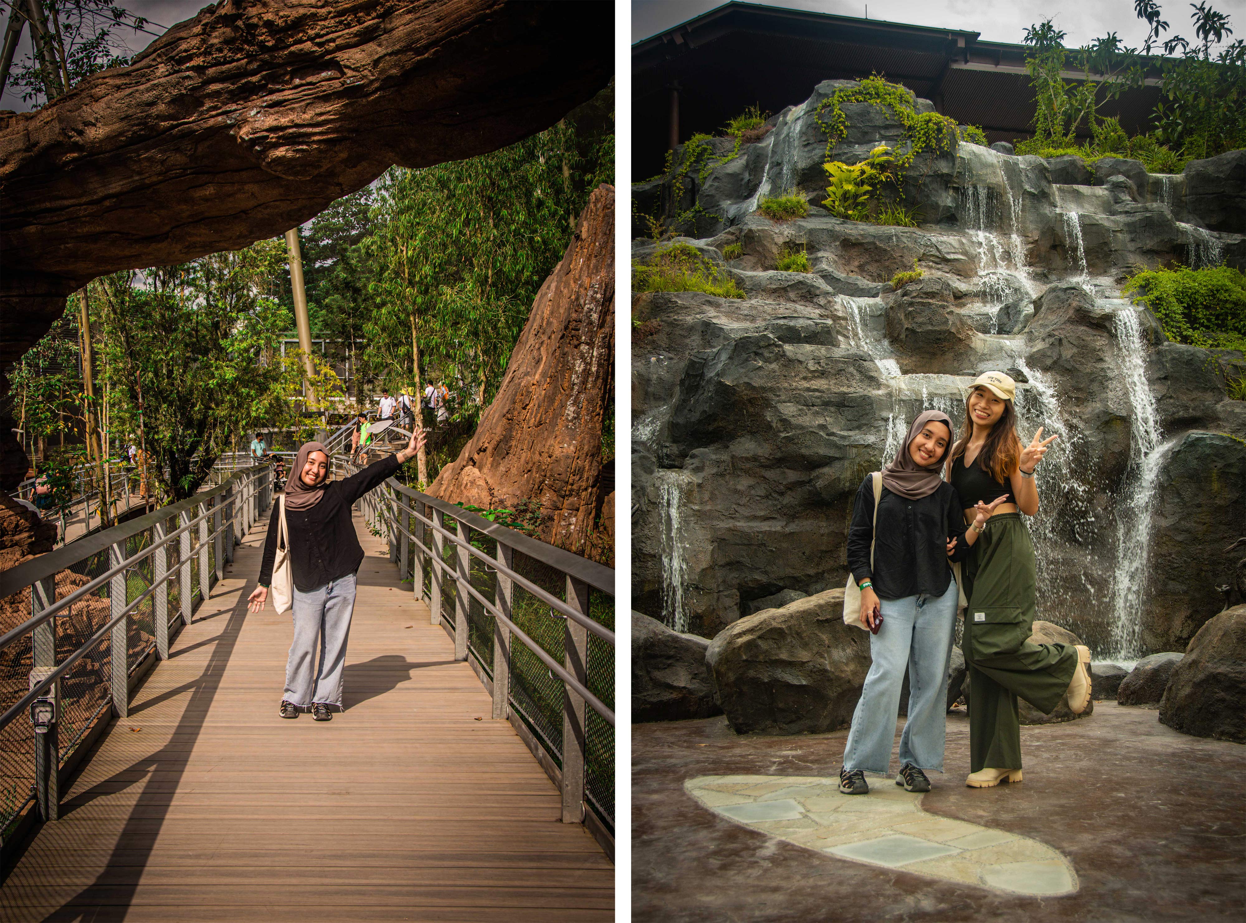 A photo spot in the Australian Outback (left). A photo spot at the entrance of Bird Paradise (right). 