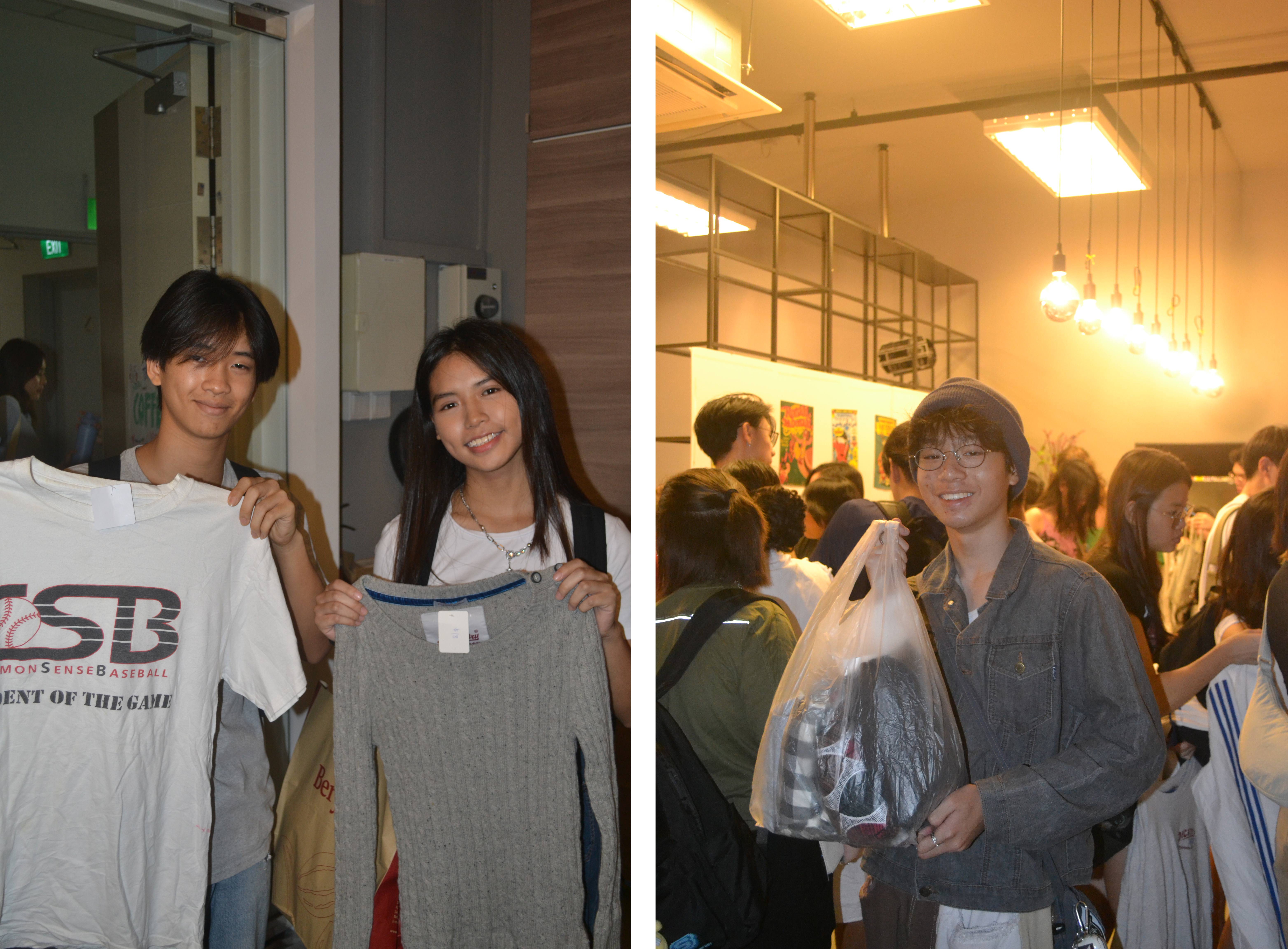 Customers with their purchases from the event. 
