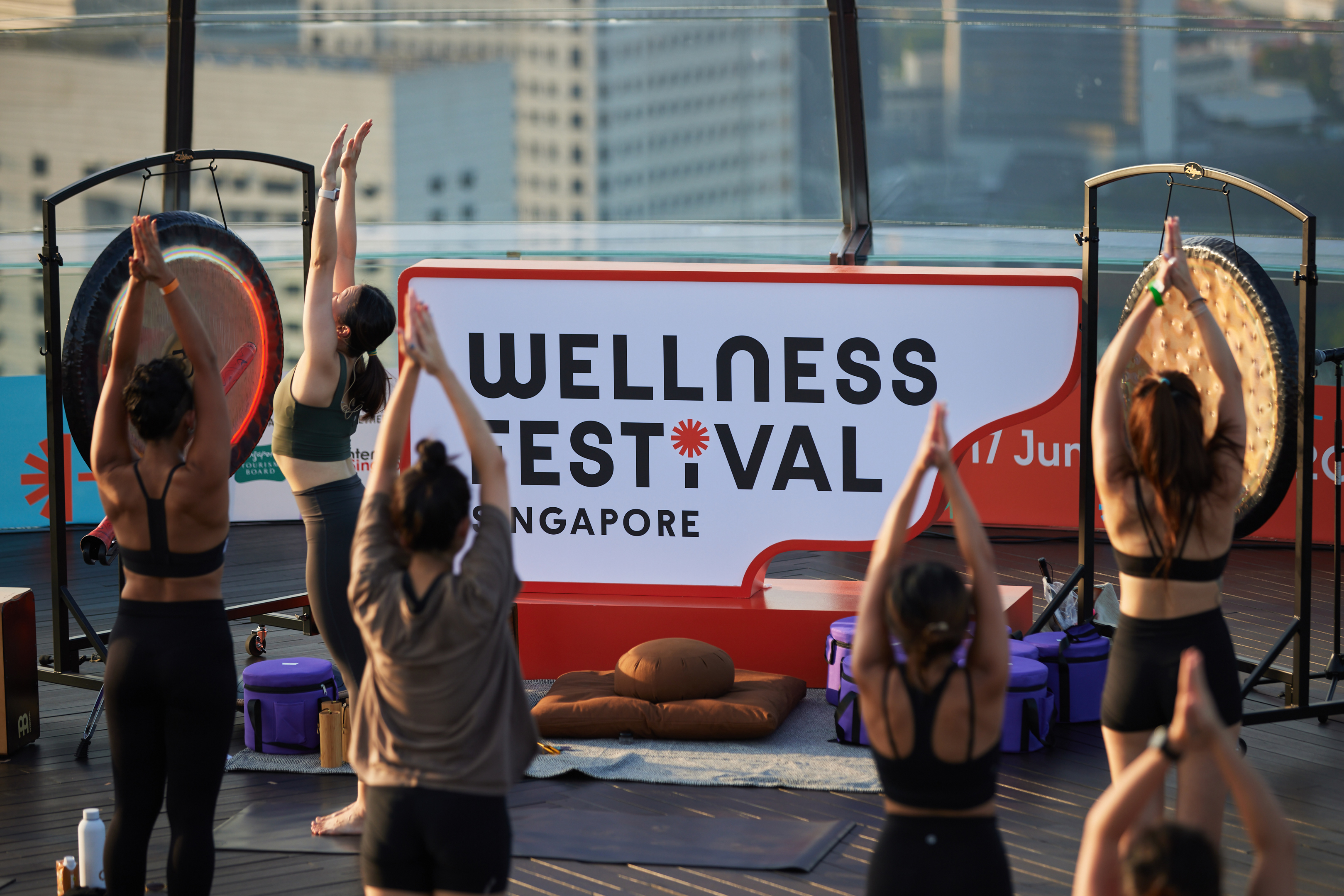 Join in a scenic rooftop yoga session at the MBS Event Plaza.
