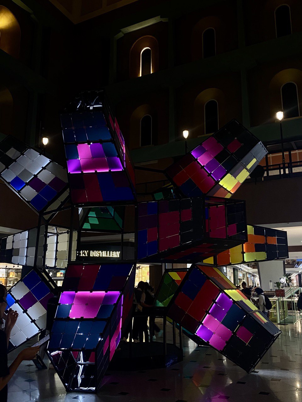 Prism, located at The Great Hall, is an interactive installation that utilises both natural and artificial light to generate a dynamic interplay of colours and spatial perception.